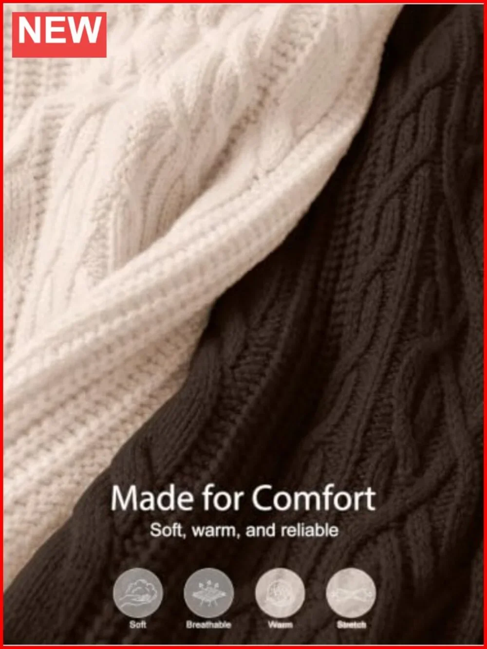 Oversized Cable Knit Chunky Pullover Sweater Cotton Blend Crew Neck